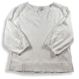 Hester & Orchard White Crinkle Gauze Lace Trim 3/4 Sleeve Blouse Top Medium
